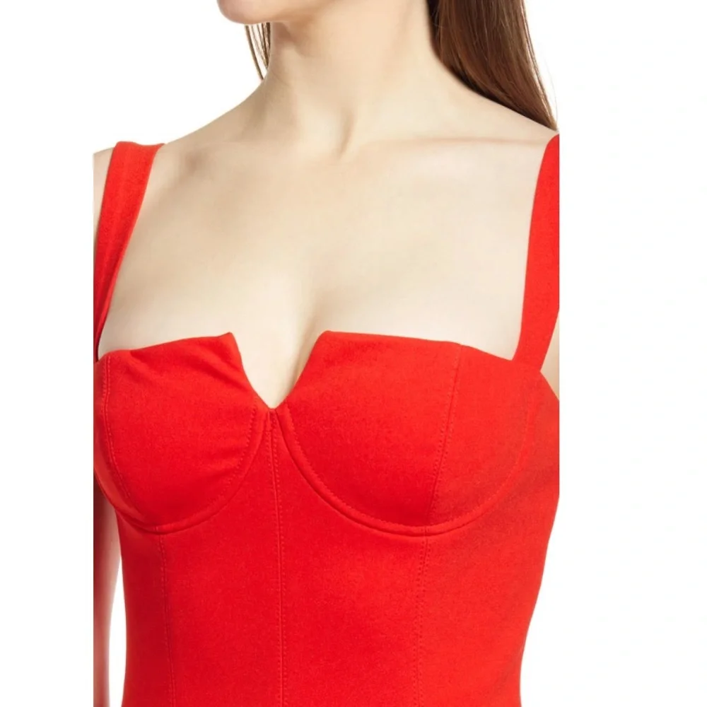 Misha Collection Red Midi Dress NWT Notch Neck Gertrude Bustier Cocktail Dress 4 - Picture 4 of 6
